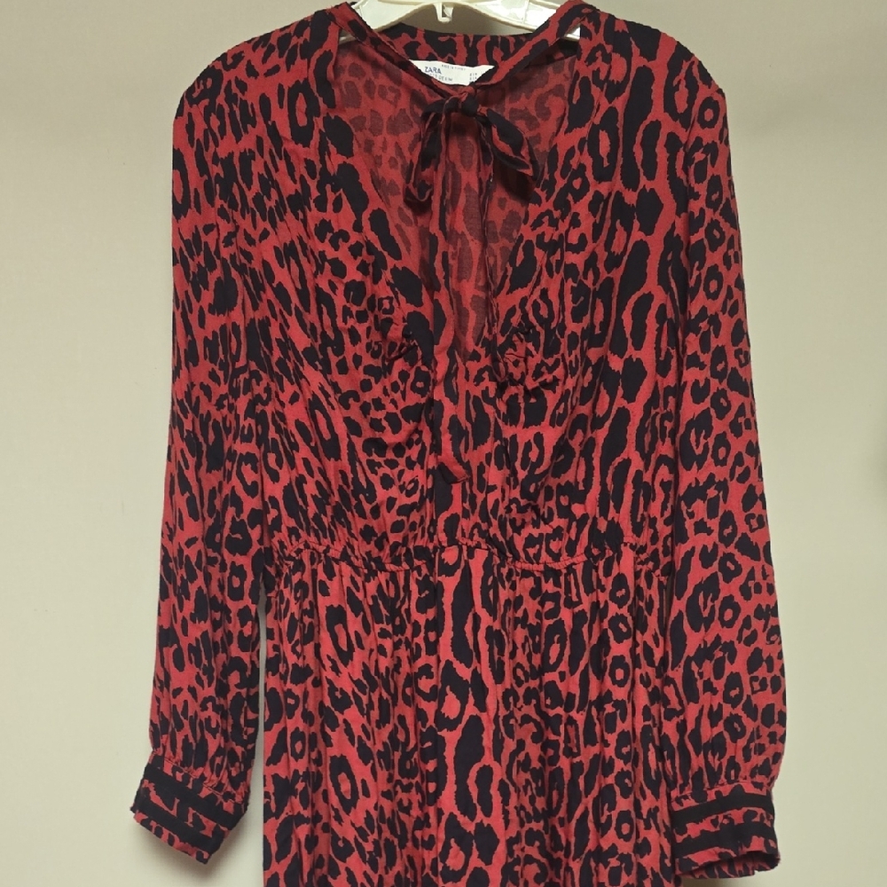 Zara Red Animal Print Blouse